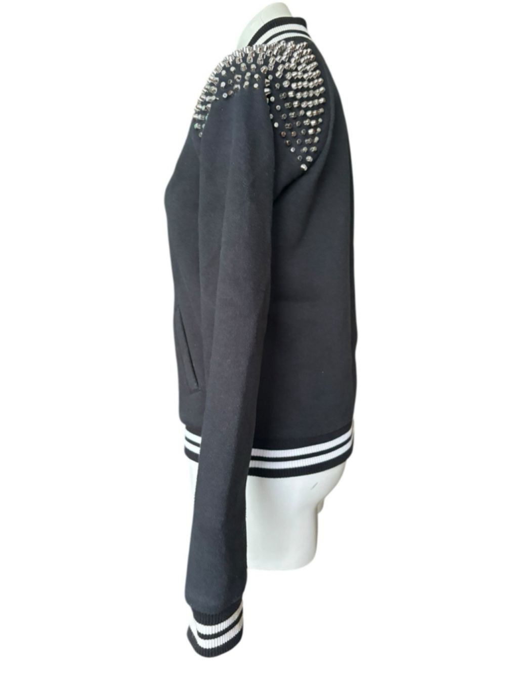 PINK Victoria Secret Black Studded Varsity Bomber Jacket Small Coat - Picture 3 of 11